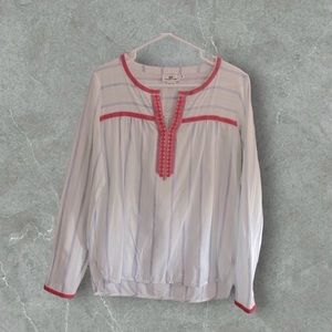Vineyard Vines Blue White Stripe Pink Embroidered Boho Blouse Tunic Top Size S